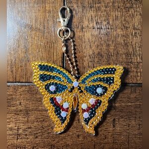 Butterfly Crystal Keychain - Gold and Green